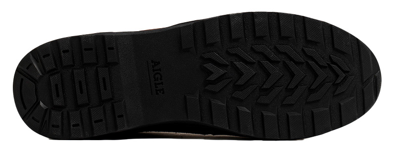 Aigle Halbschuh Dolik Suede Brown, abgebildet ist die Sohle des Schuhs mit einem griffigen Profil