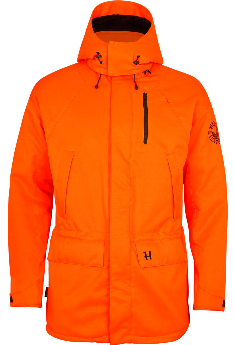 härkila signaljacke wildboar pro blaze in orange blaze – vorderansicht der jagdjacke mit hws-membran