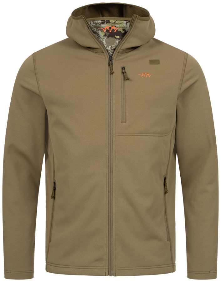 Die Vorderseite des hellbraunen Blaser Hoodie Drain Full Zip zeigt zwei große Taschen sowie eine Brusttasche welche alle mit Reißverschluss verschlossen werden können