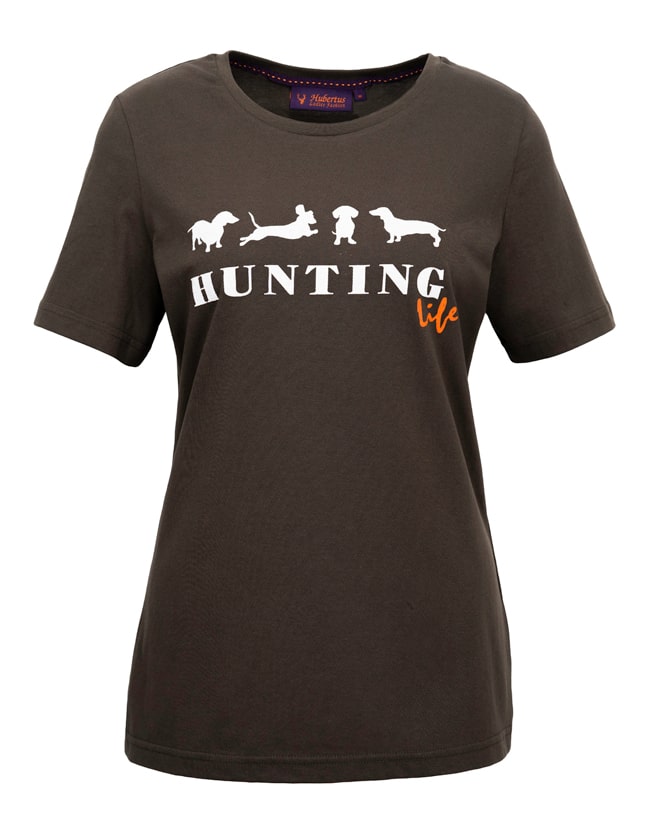 hubertus t-shirt hunting life in oliv – frontansicht mit jagdmotiv