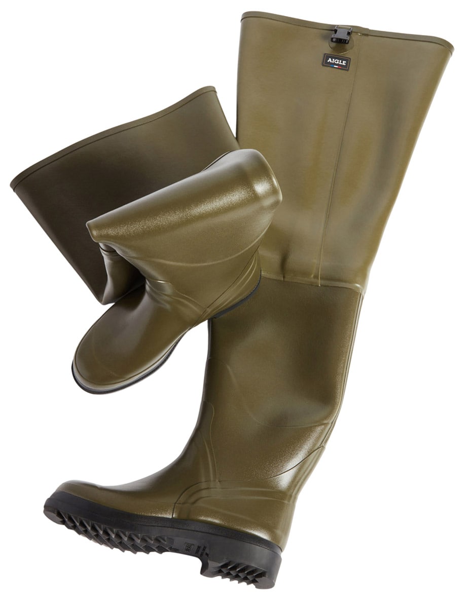 aigle watstiefel truite – komplette ansicht des grünen watstiefels in voller höhe