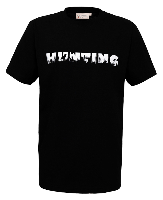 hubertus t-shirt hunting in schwarz – frontansicht mit jagdmotiv