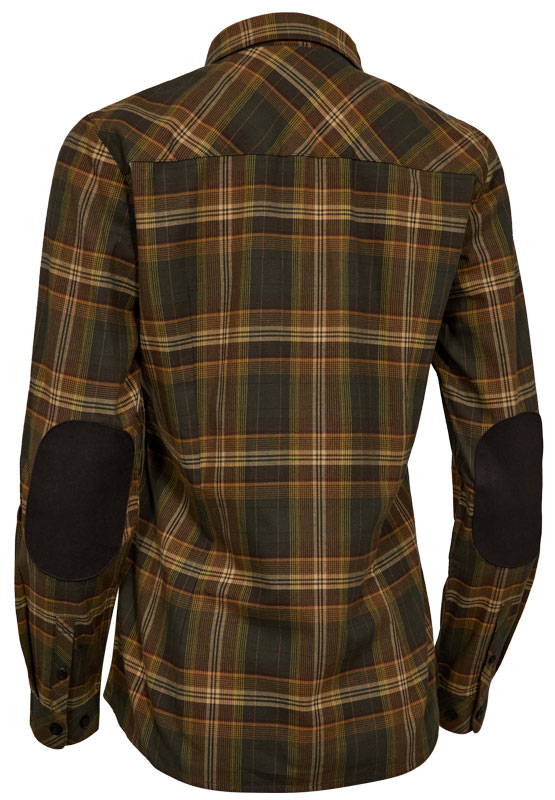 Deerhunter Bluse Blair, braunes Karomuster, Wildlederimitat-Details an den Ellenbogen, Rückenansicht