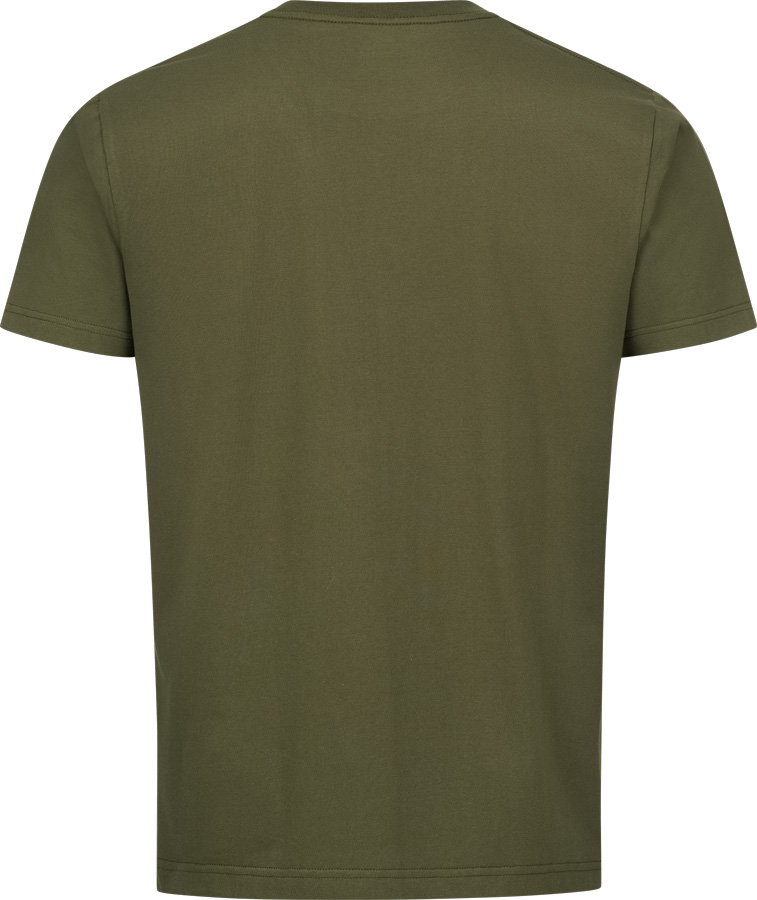 Herren-T-Shirt von Mauser in Oliv, Rückansicht, mit schlichtem Rücken, kurzem Ärmel und klassischem Rundhalsausschnitt.
