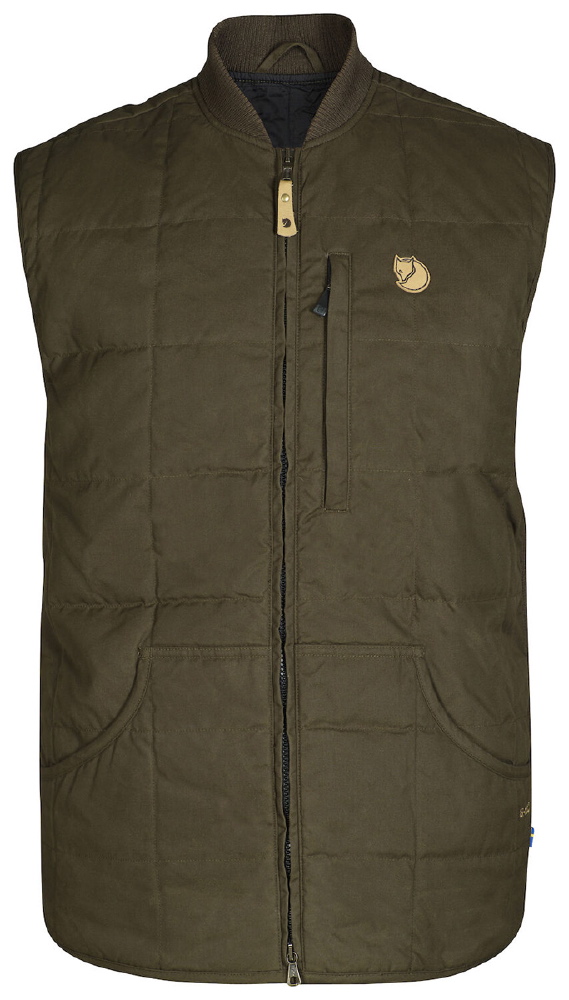 Fjäll Räven Weste Grimsey in der Farbe Dark Olive, Frontansicht