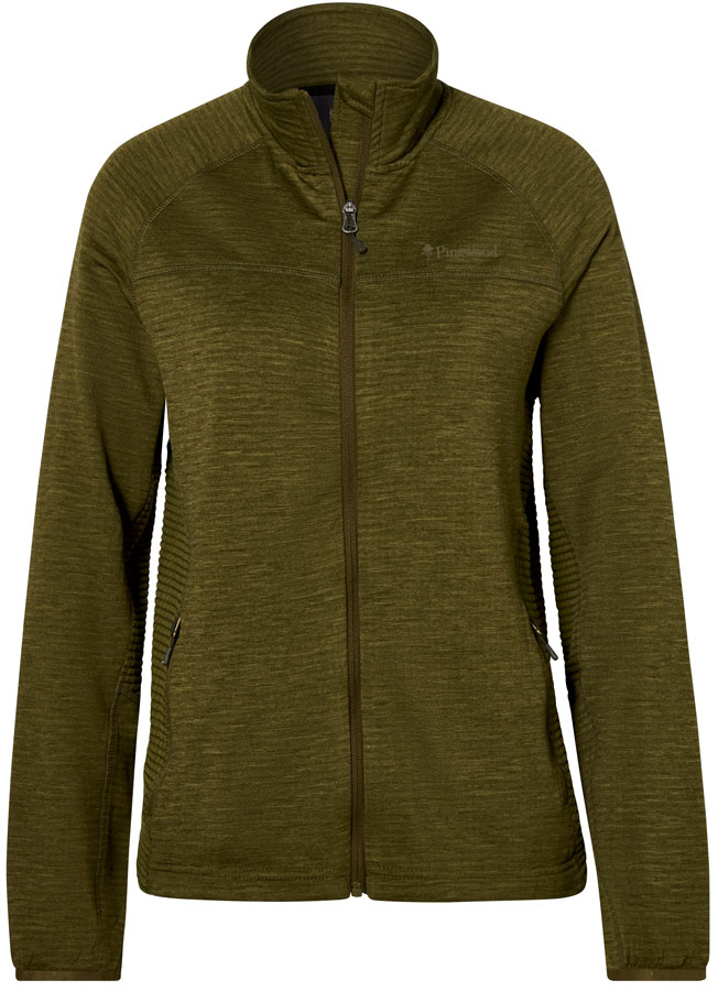 Damen-Fleecejacke von Pinewood in Olive Green mit Stehkragen, Waffelfleece-Struktur, durchgehendem Reißverschluss und seitlichen Reißverschlusstaschen.