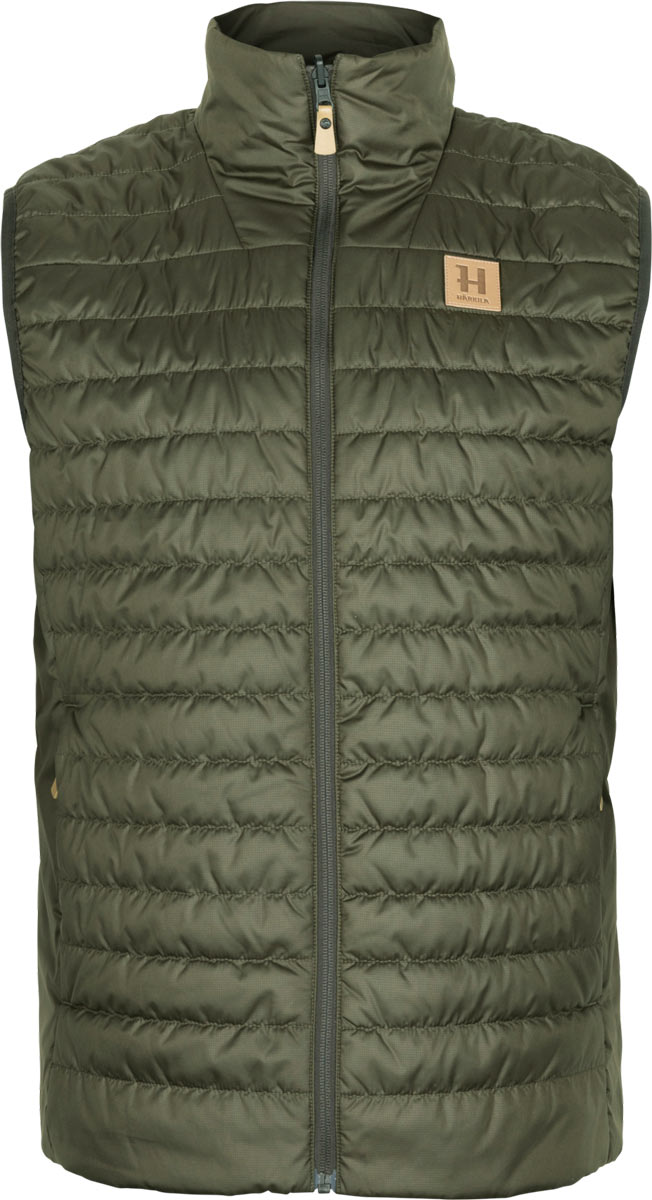 Vorderansicht der Härkila Wendeweste Kalix HSP in Willow Green mit Steppoptik, Reißverschluss und sportlichem Schnitt.