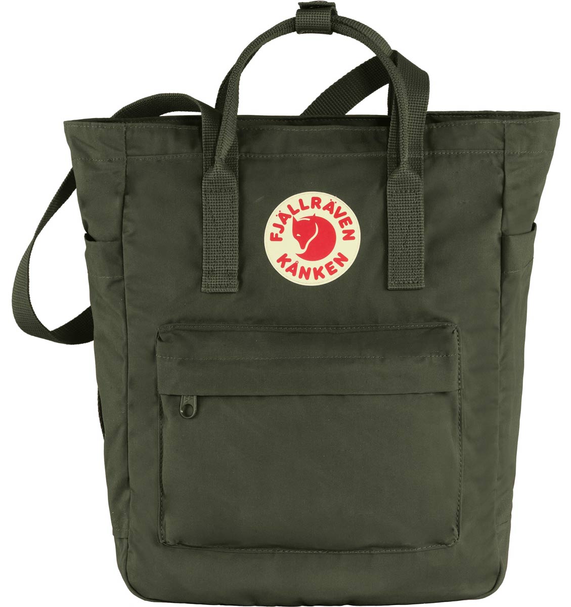 fjällräven kånken totepack grün frontansicht klassischer rucksack mit logo und zwei fronttaschen