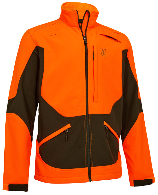 Deerhunter Signaljacke Rogaland Softshell in der Farbe Safety Orange mit schwarzen Patches