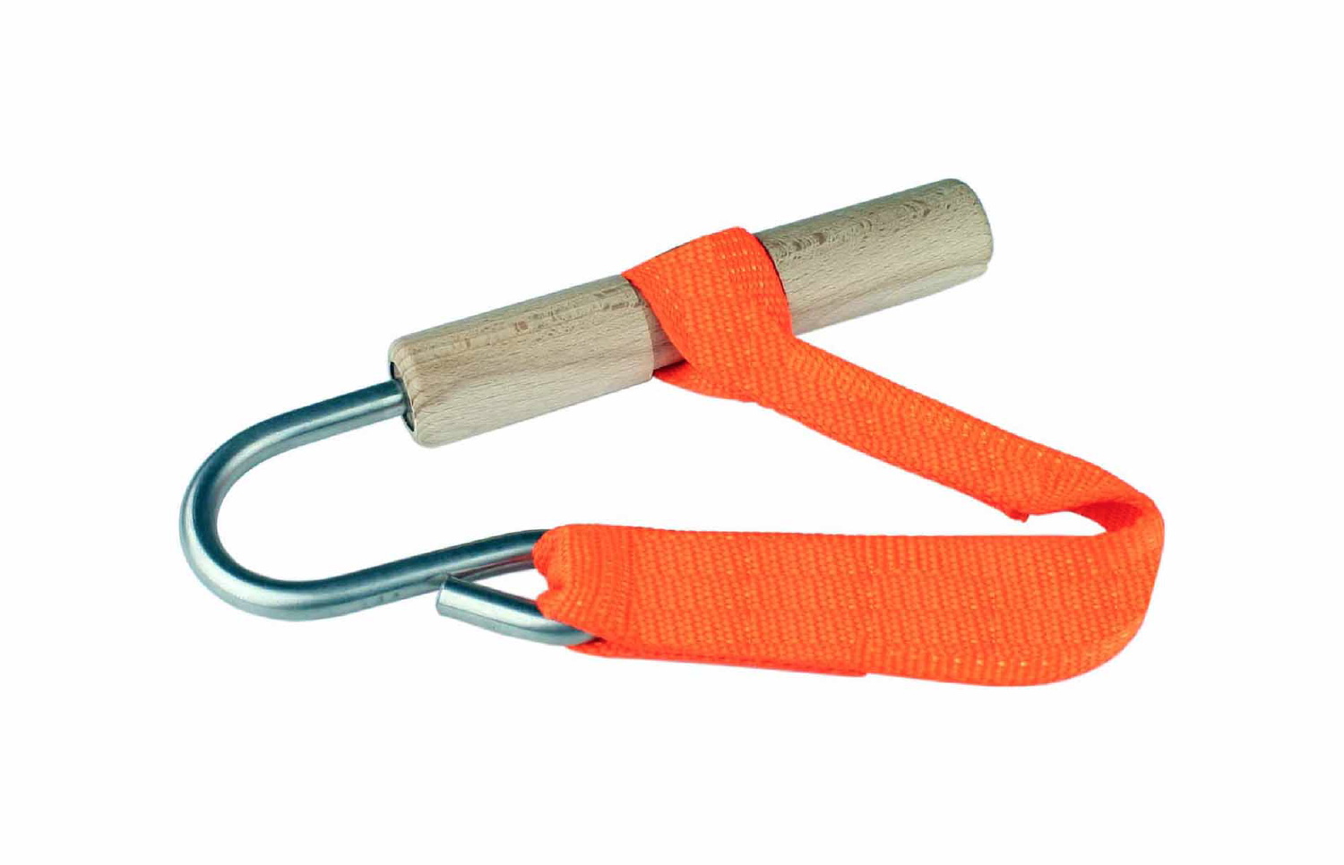 Eurohunt Hand-Wildbergehilfe XXL mit orangem Gurtband und Holzgriff, Vorderseite
