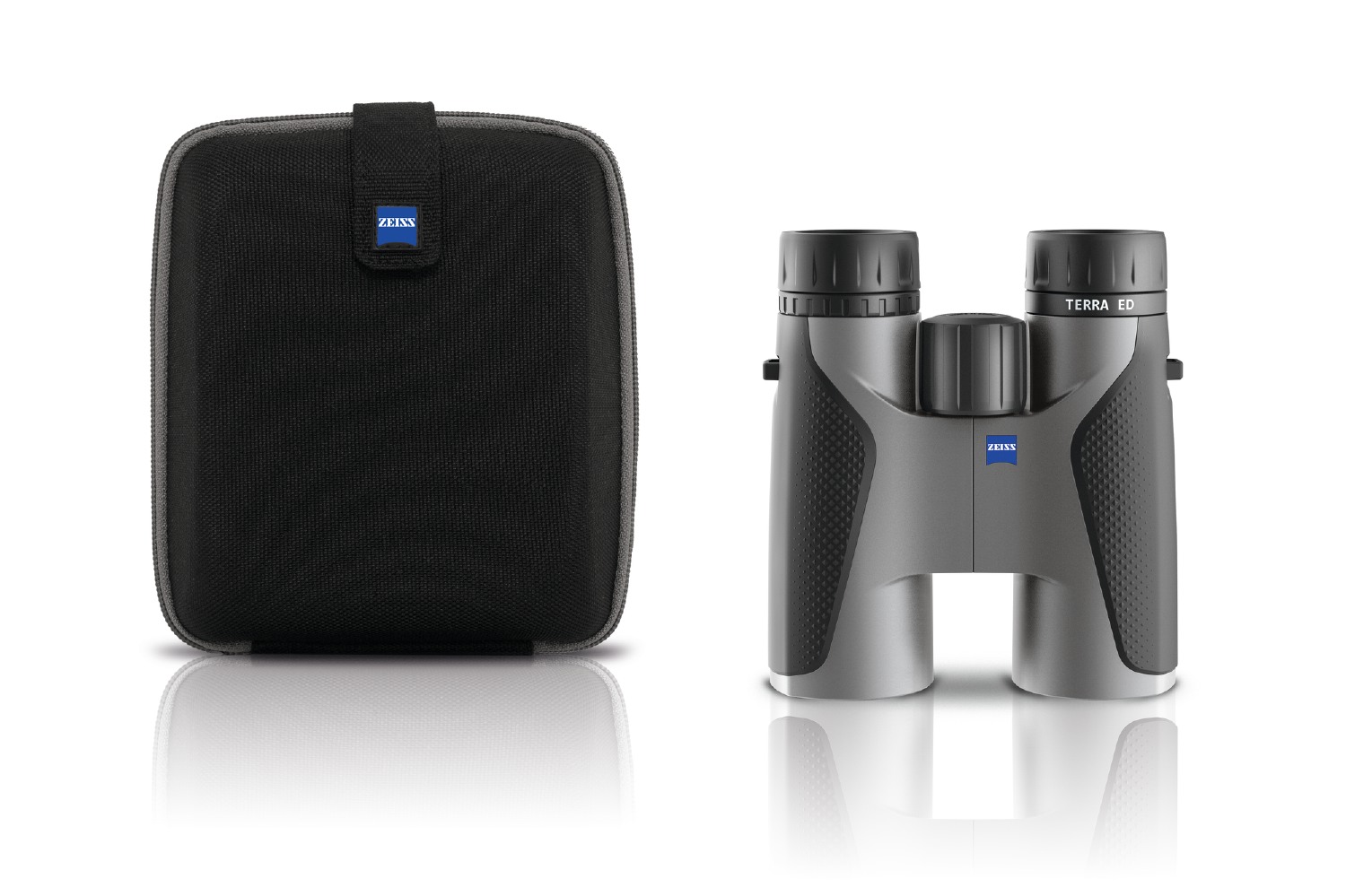 Das Fernglas Terra ED 10x32 in Grau/Schwarz von der Carl Zeiss AG mit Tasche