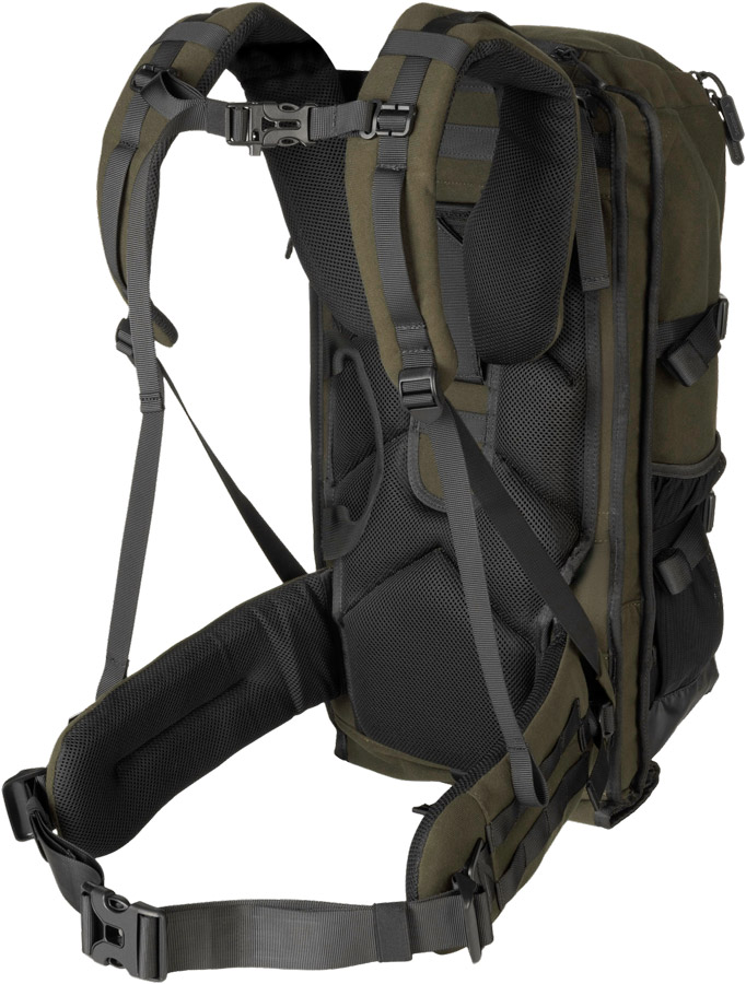 Seeland Rucksack Enduro von der Rückseite, Schultergurte mit Schnallenverschluss an Brust- und Hüftbereich